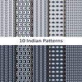 Seamless vector set of ten indian lineal geometric patterns. seamless template in swatch panel. design for print, textile, pa